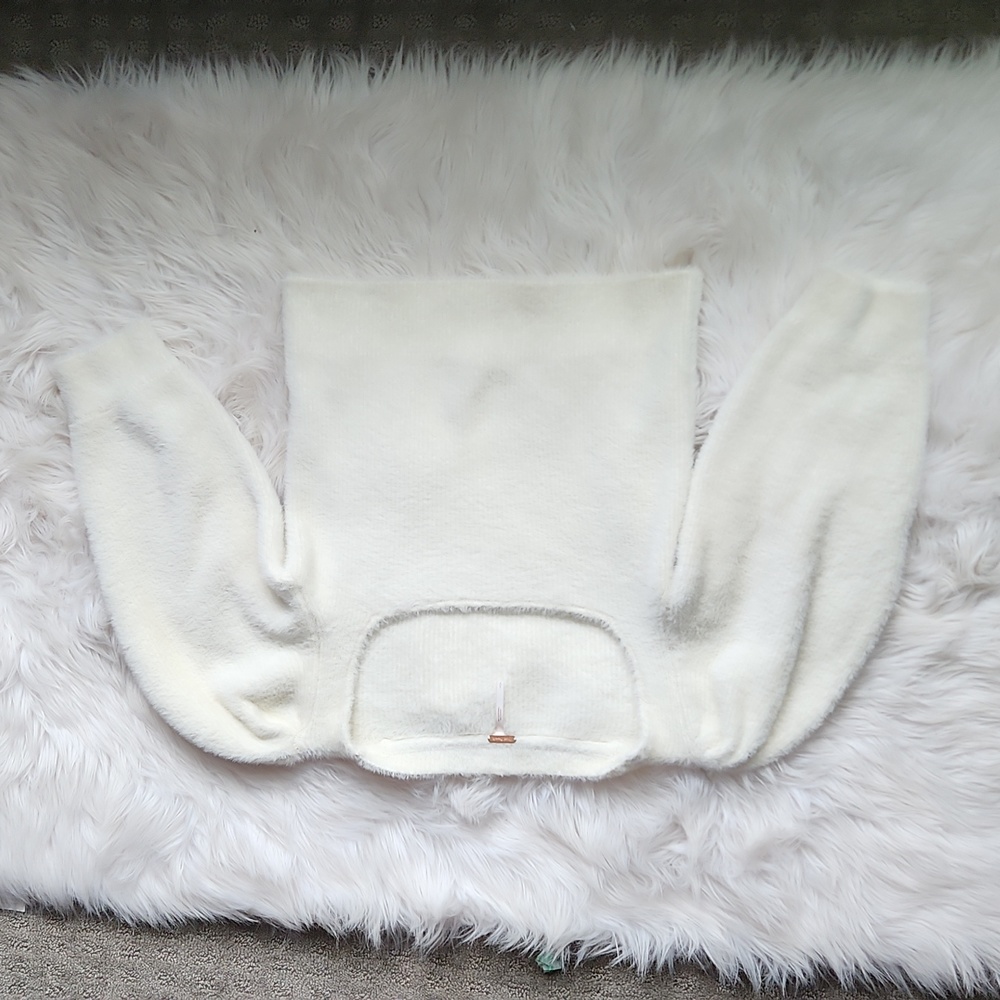 Free People Cream Crew Neck Sweater with Seam Details
